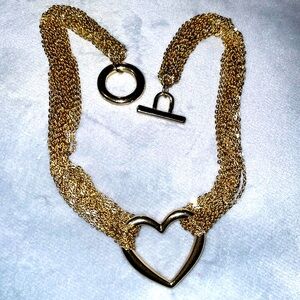 Gorgeous Heart Multi Chain Toggle Choker Chain Statement Necklace Goldtone